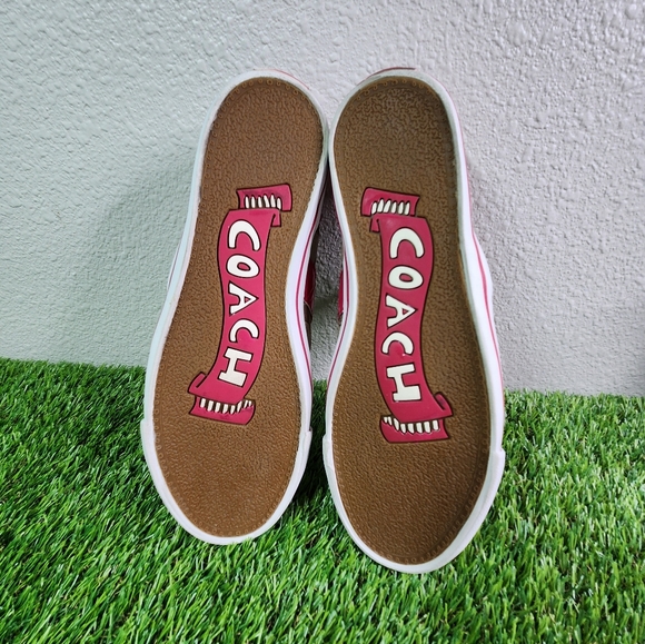 Coach Signature C Canvas Pink Patent Leather Sneakers Women’s Size 11 - Picture 10 of 12